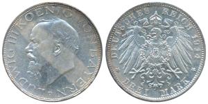 German States, Bavaria, Ludwig III, Silver 3 Mark, 1914D (KM 1005). Uncirculated, Very Rar
