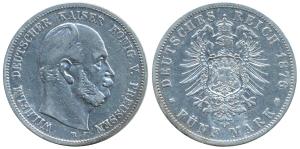German States, Prussia, Wilhelm I, Silver 5 Mark, 27.77g, 1876B (KM 503). Very Fine.