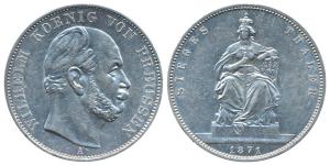 German States, Prussia, Wilhelm I, Silver Thaler, 18.52g, 1871A, Victory over France comme