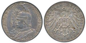 German States, Prussia, Wilhelm II, Silver 2 Mark, 11.11g, 1901A, Anniversary of the Kingd