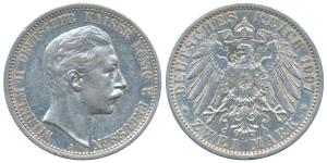German States, Prussia, Wilhelm II, Silver 2 Mark, 11.11g, 1907B (KM 522). About Extremely
