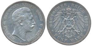 German States, Prussia, Wilhelm II, Silver 5 Mark, 27.8g, 1907 (KM 523). Extremely Fine.