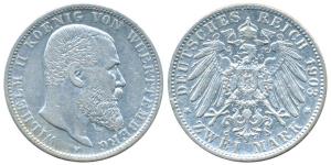 German States, Wurtemberg, Wilhelm II, Silver 2 Mark, 11.11g, 1903F (KM 631). Very Fine+, 
