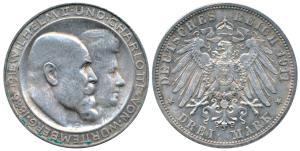 German States, Wurtemberg, Wilhelm II, Silver 3 Mark, 16.67g, 1911F, Silver Wedding Annive