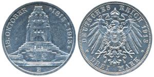 German States, Saxony, Friedrich August III, Silver 3 Mark, 17.77g, 1913E, Battle of Leipz