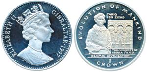 Gibraltar, Elizabeth II, Silver Crown, 31.7g, 1997, Evolution of mankind (KM 584).Proof, R