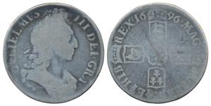 Great Britain, William III, Silver Crown, 1696, obv. draped and laureate bust right, rev. 
