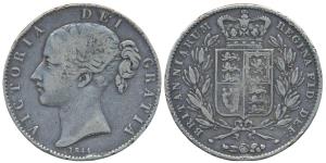 Great Britain, Victoria, Silver Crown, 28g,1844, obv. young head, rev. crowned arms within