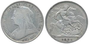 Great Britain, Victoria, Silver Crown, 1894, veiled bust (KM 783).Fine+.