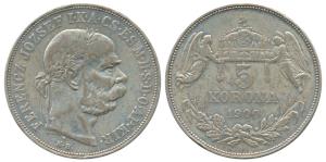 Hungary, Franz Joseph I, Silver 5 Korona, 23.7g, 1900 (KM 488).Very Fine, Rare.
