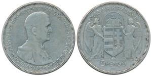 Hungary, Silver 5 Pengo, 25g, 1930, 10th Anniversary of Regency of Admiral Miklos Horthy (