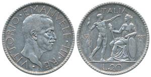 Italy, Vittorio Emanuelle III, 15.0g, Silver 20 Lire, 1927, (KM 69). About Extremely Fine,