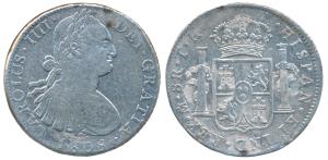 Mexico, Charles IV, Silver 8 Reales, 27.g, 1808 (KM 109). Very Fine.