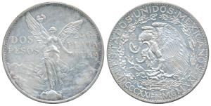 Mexico, Silver 2 Pesos, 26.67g, 1921, centenary issue (KM 462).Uncirculated, Rare.