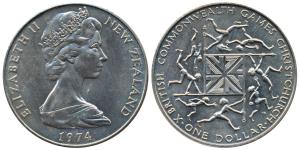 New Zealand, Elizabeth II, Cupro Nickel Dollar, 28.28g, 1974, Commonwealth Games (KM 44). 