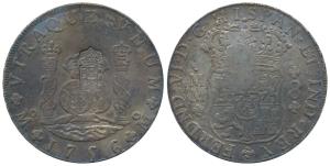 Portugal, Maria II (1834-1853), Counter marked Coinage on Silver 8 Reales of Mexico, 1756,