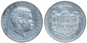 Portugal, Carlos I, Silver 1000 Reis, 25.0g, 1899 (KM 540). Extremely Fine, Scarce.