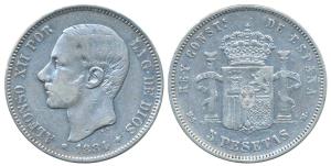 Spain, Alfonso XII, Silver 5 Pesetas, 24.72g, 1898 (KM 688). Very Fine.