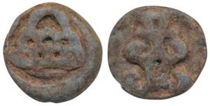 Chutus of Banavasi, Uninscribed type, Lead, 5.4g, obv.eight arch hill, rev. bold srivatsa 