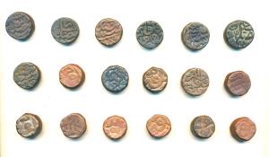 Akbar, Copper Dam (18), different mints such as Agra, Dogaon and Narnol Mints, AH 986, 991