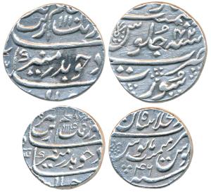 Aurangzeb(AH 1068-1118; 1658-1707 AD), Silver Rupee (2), 11.36g&11.45g, Surat Mint, AH 111