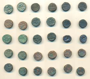 Assorted lot, Mughal and State copper (15), Akbar, Narnol Mint (4); Dogaon Mint (2); Allah