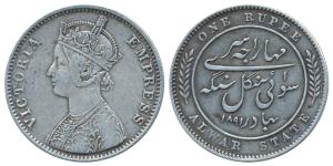 Mangal Singh, Silver Rupee, 11.64g, with the name and portrait of Victoria Empress, 1891 A