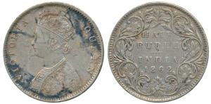 Victoria Queen, Silver ½ Rupee, 1862, Calcutta Mint, C / II, obv. asWyon’s Design, (Prid 2