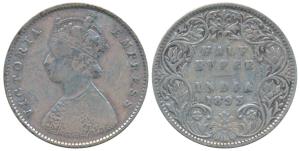 Victoria Empress, Silver ½ Rupee, 1893, Bombay Mint, A / I / B incuse, (Prid 303). About V