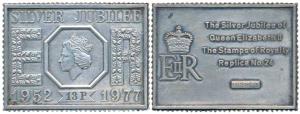 Proof Solid Sterling Silver Ingot, 25.91g, replica of a 13 Pence stamp to commemorate the 