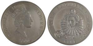 Alderney, Elizabeth II, Silver 5 Pounds, 28.28g, 2006, obv. Portrait bust of Queen Elizabe