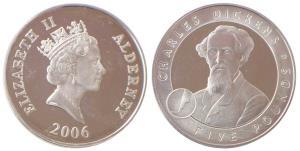 Alderney, Elizabeth II, Silver 5 Pounds, 28.28g, 2006, obv. Portrait bust of Queen Elizabe