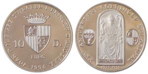 Andorra, Silver 10 Diners,31.47 g,1996, Crowned national arms divides value, date below, B