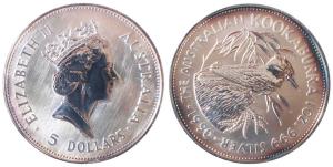 Australia, Queen Elizabeth II, Silver 1 Dollar, 31.1g, 1oz, 1990, rev. Kookaburra bird (KM