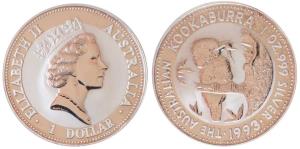 Australia, Queen Elizabeth II, Silver 1 Dollar, 31.1g, 1oz, 1993, rev. Kookaburra bird (KM