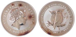 Australia, Queen Elizabeth II, Silver 1 Dollar, 31.1g, 1oz, 2001, rev. Kookaburra bird (KM