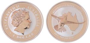 Australia, Queen Elizabeth II, Silver 1 Dollar, 31.1g, 1oz, 2002, rev. Kookaburra bird (KM