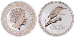 Australia, Queen Elizabeth II, Silver 1 Dollar, 31.1g, 1oz, 2003, rev. Kookaburra bird (KM