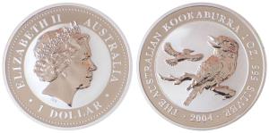 Australia, Queen Elizabeth II, Silver 1 Dollar, 31.1g, 1oz, 2004, rev. Kookaburra bird (KM