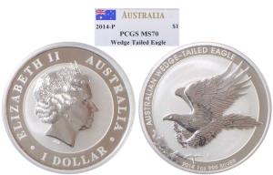 Australia, Queen Elizabeth II, Silver 1 Dollar, 2014, 1 oz., .999 Fine, Wedge Tailed Eagle