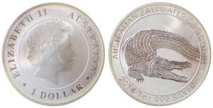 Australia, Queen Elizabeth II, Silver1 Dollar,31.1g, 1oz, 2014, obv.Queen portrait, rev. A