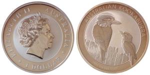 Australia, Queen Elizabeth II, Silver 1 Dollar 1, 31.1g, 1oz, 2018, rev. Kookaburra bird. 