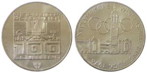 Austria, Silver 100 Shillings, 23.82g, 1976, Olympics Innsbruck, (KM 2927).Uncirculated.
