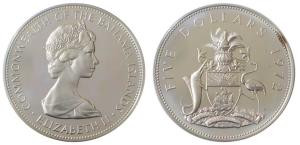 Bahamas, Elizabeth II, Silver 5 Dollars, 43.12g, 1972 (KM 33). Uncirculated.