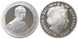 Bailiwick of Guernsey, Elizabeth II, Silver 5 Pounds, AD 2007, obv. Portrait bust of Queen