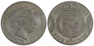Bailiwick of Guernsey, Elizabeth II, Silver 5 Pounds, 28.23g, 2013, Guinea Anniversary. Pr