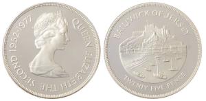 Bailiwick of Jersey, Elizabeth II, Silver 25 Pence, 28.18g, Obv. 25th anniversary of acces