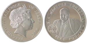 Bailiwick of Jersey, Elizabeth II, Silver 5 Pounds, 28.28g, Sir Winston Churchill, 2006 (K