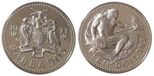 Barbados, Silver 10 Dollars, 37.9g, 1973, obv. National Flag, rev. Neptune, God of the Sea