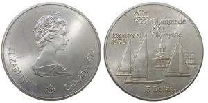 Canada, Elizabeth II, Silver 5 Dollars, 24.3g, 1976 Montreal Olympics (KM 84). Extremely F